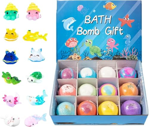 12stück Bath Bomb Gift Set For Kids, Handgefertigte Kreative Badesalz Kugeln, Bunte Badesalz Kugeln In Tierform, Geschenk für Kinder,Geschenke für Frauen,Schaumbad (01)