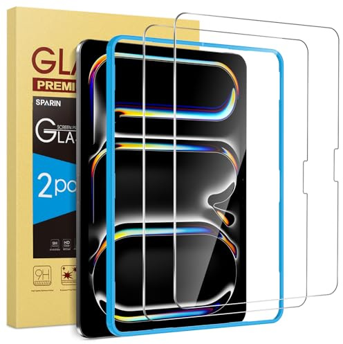 SPARIN Schutzfolie für iPad iPad Pro 11 Zoll M5 2025/Pro 11 Zoll 2024 M4 | Mit Rahmen-Installationshilfe ,2 Stück 9H Härte Glas Folie,Anti-Bläschen,HD-Klar