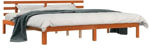 XHNIFBN Kiefer Massivholzbett Wachsbraun 203,5×205,5×69,5 cm Super King ohne Lattenrost