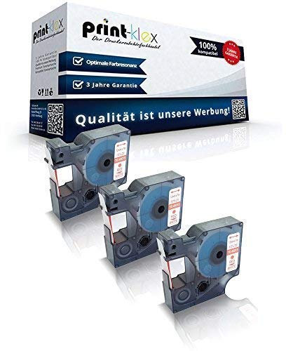3x Print-Klex Schriftbänder kompatibel für Dymo D1 45015 Labelwriter400Duo Dymo 1000 1000 Plus 2000 3500 5500 Labelmaker 4500Pocket S0720540 12mm x 7m rot-weiss Etikettenlabel - Easy Print Serie