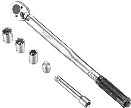 Kauplus Lot de 6 clés dynamométriques 1/2, 24 dents, 13,6 à 203,5 Nm, clé dynamométrique réglable avec douille 17-19-21 m, barre d'extension de 12,7 cm et adaptateur 3/8