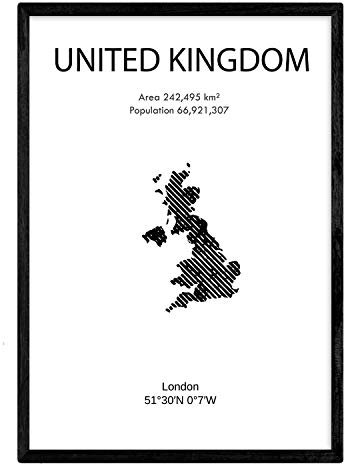 Nacnic Poster von UK. Blätter von Ländern und Kontinenten. A3 Größe