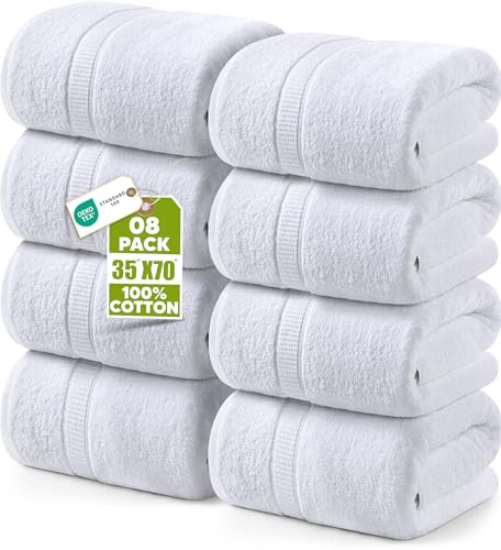 Utopia Towels Premium Bath Sheet, 90 x 180 cm, White, 8 Pack 100% Cotton