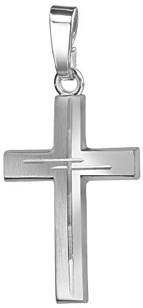 Anhänger-Kreuz 925 Sterling-Silber mit Diamantschliff Kreuz in Kreuz teilmattiertes Silberkreuz für Damen, Herren und Kinder Kreuzanhänger Kettenanhänger + Schmuck-Etui