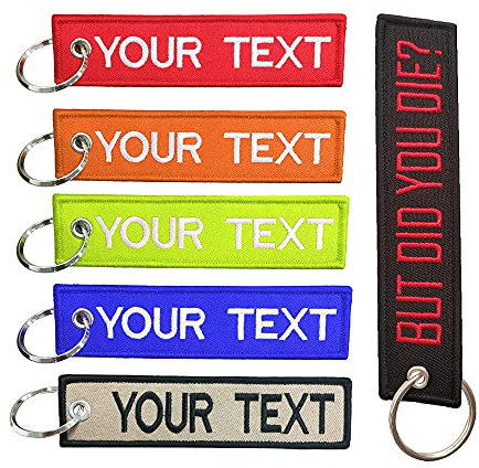 Porte-clés personnalisé Porte-clés personnalisé pour motos Voitures Scooters et cadeaux Porte-clés de broderie pour homme Double face Biker Keyring (13cmx3cm)
