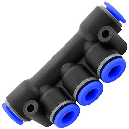 Pneumatik 3-fach Steckverteiler Schlauchverbinder Druckluftverbinder für PU PA PTFE Schläuche und Kupferrohr | für 4-8 mm Schlauch und Rohr Durchmesser WUNSCHGRÖSSE einfach auswählen >>> Ø 6 mm