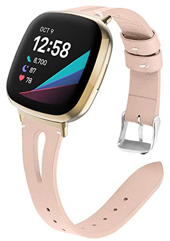 AISPORTS Bracelet Compatible avec Fitbit Versa 3 en Cuir pour Femme,Bracelet de Sport Creux EtRespirant en Métal avec Boucle Classique Bracelet de Remplacement pour Fitbit Versa 3/Fitbit Sense