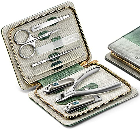 MR.GREEN Manicure Sets Pedicure Kits Stainless Steel Nail Clipper Personal Care Tools with PU Leather Case (Green)