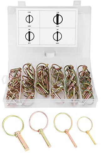 Kit assortimento di Coppiglie con Spinotto a Scatto, 50 pezzi perno d'arresto anulare di sicurezza in acciaio per rimorchio per trattori agricoli