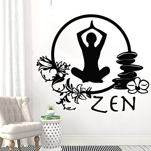 QIANGTOU Zen Wandaufkleber Yoga Studio Kunst Dekor Blumen Abnehmbare Vinyl Wandtattoos Zimmer Schlafzimmer Romantische Dekoration 47x42cm