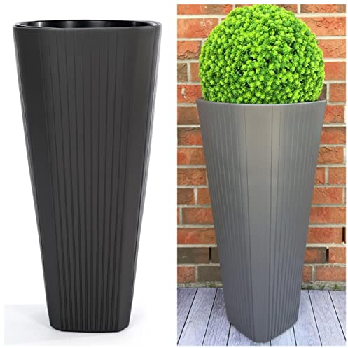 Blumenkübel mit Herausnehmbaren Einsatz Slim Rund Blumentopf Pflanzkübel Dekorativ (Anthrazit, XXL)