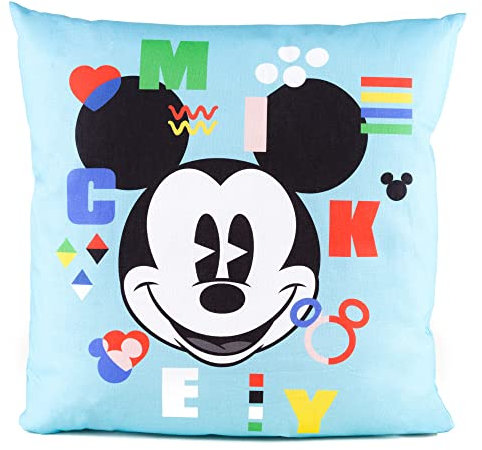 Disney Home Mickey Mouse - Dekokissen mit Füllung und Reißverschluss - 40x40 cm - Wurfkissen mit Füllung, tolles Deko-Kissen für Sofa, Couch, Wohnzimmer und Schlafzimmer - weiches Kuschelkissen