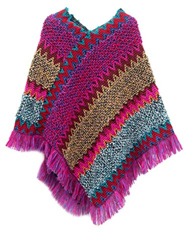 Knitted Shawls and Wraps for Ladies Retro Ethnic Style Cable Knit Dress Christmas Ponchos Rose Red