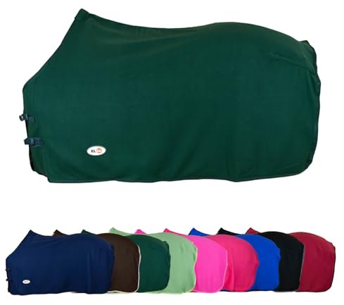 RL24 - Abschwitzdecke Basicline – Pferdedecke mit Schweifkordel, Widerristpolster & Metallverschluss – atmungsaktive Fleecedecke – Pferde Zubehör – Transportdecke in Dunkelgrün – 105cm