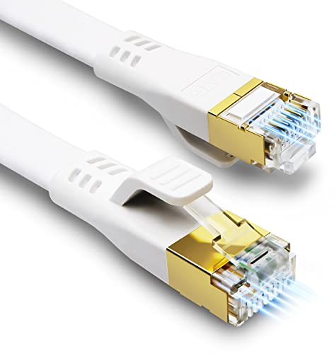 HUGIN Cat 8 LAN Kabel 5m, Netzwerkkabel Flach Cat 8 Ethernet Kabel, 40Gbps 2000MHz Gigabit S/FTP POE Patchkabel Internetkabel für Gaming PC PS5 PS4 Switch Router Modem TV (5m/weiß)