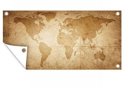 MuchoWow Outdoor-Poster Poster Wanddeko draußen Deko Garten Gartenposter 160x80 cm Weltkarte - Vintage - Papyrus
