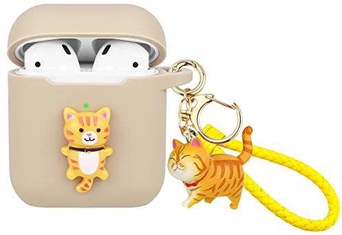 Wonhibo Kawaii - Custodia in silicone per Airpod Apple di prima e seconda generazione, con portachiavi