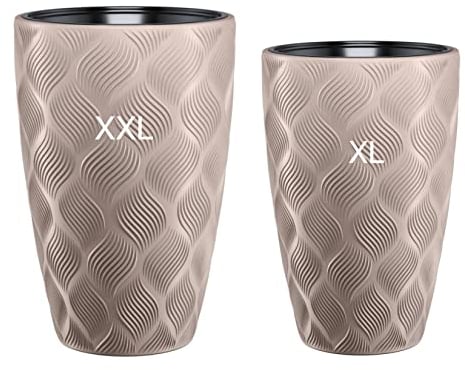 MELTOM Blumenkübel Blumentopf Pflanzkübel mit Herausnehmbaren Einsatz Rund 3D Effekt Dekorativ SET2: XXL+XL Taupe