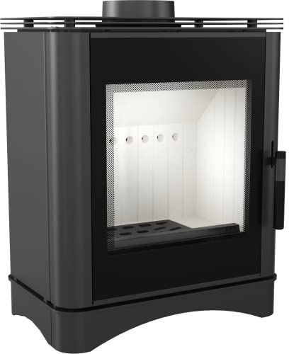 KRATKI Vega Holzofen für den Innenbereich, freistehend, BImSchV 2-konform, 6 kW, thermische Effizienz 78%, dekorative Glasscheibe, 51 x 64 x 31 cm, Staubauslassdurchmesser 150 mm