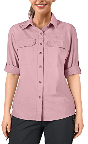 33,000ft Camisa para mujer UPF50+ con protección UV, de secado rápido, para tiempo libre, manga larga, para senderismo, pesca, safari, viajes, golf