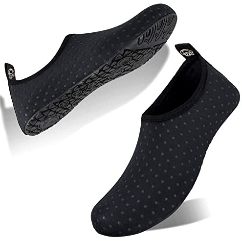 FELOVE Badeschuhe Wasserschuhe Strandschuhe Surfschuhe Barfuß Schuhe,Breathable Schwimmschuhe Hausschuhe Yoga Schuhe für Wassersport für Damen Herren, Schwarz.DO 42/43