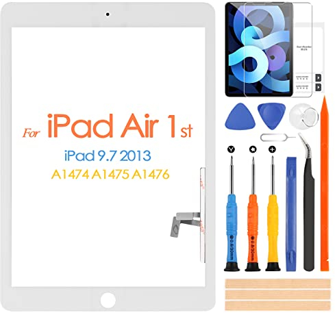 Pantalla Táctil Digitalizador para iPad Air 1st iPad 5, Pantalla Táctil para iPad5 9.7 A1474 A1475 A1476, Pantalla Táctil Frontal Incluye Herramientas Reparación, sin Botón Inicio