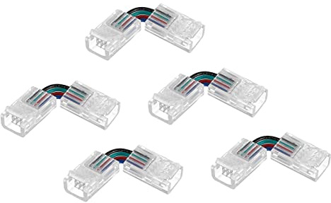 sourcing map 4 Polig 8mm LED Streifen Verbinder, 5 Stück LED lötfrei Streifenverbinder RGB Unverdrahtete Clips L-förmiger Verbinder für LED Lichtstreifen
