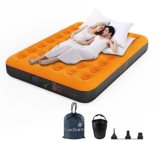Luxchoice Lit Gonflable 2 Personnes pour Camping avec Portable Pompe 3 Minutes Gonflage et dégonflage Automatiques Matelas Gonflable électrique pour Voyage Indoor ou Outdoor