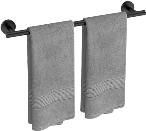 USHOWER Matte Black Towel Bar, 24-Inch Towel Rack for Bathroom Wall Mounted, Thicken SUS304 Stainless Steel Towel Rod Modern Home Decor (Total Length 26-Inch)