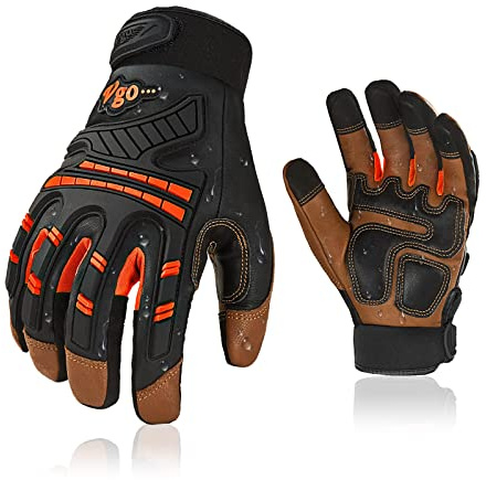 Vgo... 1 Paar Mechaniker-Handschuh, Arbewitshandschuhe, Rigger Handschuhe, Heavy Duty, Anti-Vibration, Anti-Abrieb, Ziegenleder, Touchscreen (GA8954)