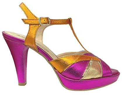 Adriann Lasconi - Sandalias Metalizadas tacón Vestir - Textil para: Mujer Color: Metal Fucsia Oro Naranja Talla: 38