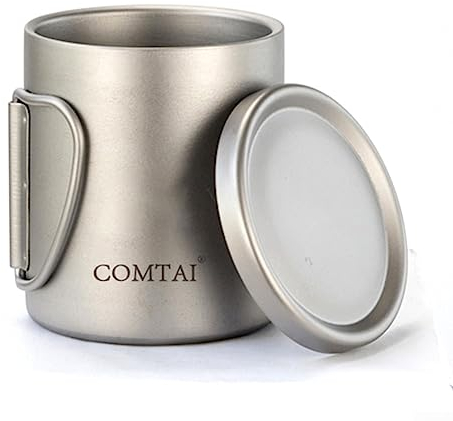 DAZZLEEX Tasse de légère en Titane, Tasse à Eau isolée en Titane avec Couvercle pour Camping, 220 ML avec poignées