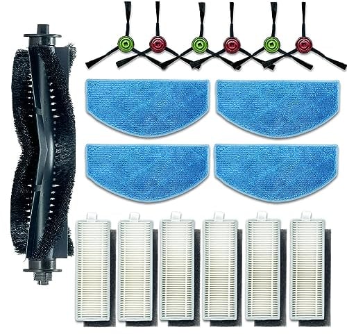 Ytaland Ersatzteile Zubehör für Tikom G8000 und G8000 Pro Staubsaugerroboter (1 Hauptwalzenbürste, 6 Seitenbürsten, 6 HEPA-Filter, 4 Wischpads)