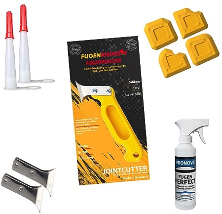 Fugenrhino® Silikonentferner Set für einfache und professionelle Silikonentfernung und -erneuerung von Acryl- & Silikonfugen - Enthält Fugenmesser, Fugenglätter, Ersatzklingen (11-Teilig)