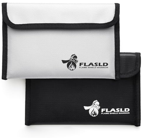 FLASLD 2 Pezzi Borsa Portavalori Ignifuga, Portafoglio Ignifugo da 20 x 12.7 cm, Antincendio Impermeabile, per Documenti, Denaro, Passaporto, File Bancari e Contanti
