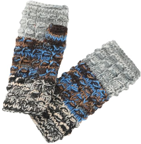 GURU SHOP Handstulpen, Gestrickte Wollstulpen aus Nepal - Grau/blau, Herren/Damen, Synthetisch