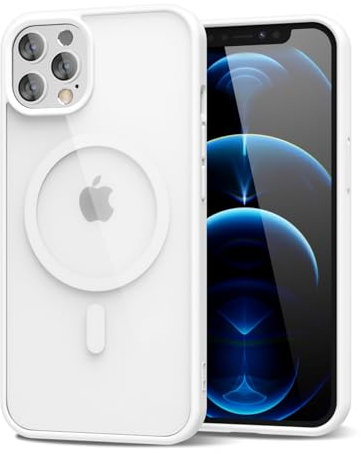 oakxco for iPhone 12 Pro Max Case Clear Magnetic Compatible with Magsafe, Thin Slim Transparent Non Yellowing, Hybrid Soft Silicone Bumper & Hard Plastic Protective Cover for Women, White