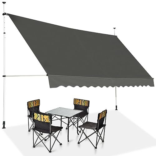 COSTWAY Tenda da Sole per Balcone, Tenda da Sole a Morsetto per Esterno, Regolabile in Altezza, Telaio Telescopico Senza Forare, Telo Resistente ai Raggi Solari (350 cm, Grigio)