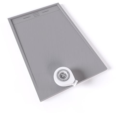 Plato de ducha SMC Hiemal 140x90 cm |Moments of Glass | Gris RAL 7030 – Antiderrapante, Textura Pizarra, Antibacteriano, Resistente a agentes químicos – Incluye válvula y rejilla