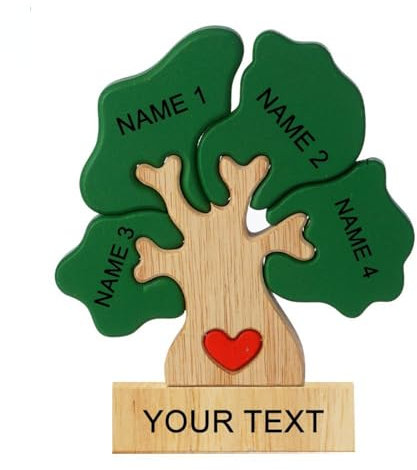 WOMB Puzzle Arbre Généalogique en Bois Personnalisé Décorations De Bureau Nom Puzzle Personnalisé (4 Names,1PCS)