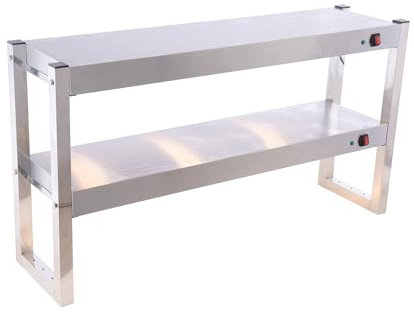 Commercial Food Warmer Light and Shelf, Bulbs Buffet Food Heating Lamp Stainless Steel Double Layers Shelf for Fried Chicken French Fry Warming Station with Independent Switch, 6x300W Bulbs