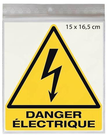3 Stickers DANGER ÉLECTRIQUE W012 - Taille 15 x 16,5 cm - Lot de 3 étiquettes de signalisation en vinyle autocollant