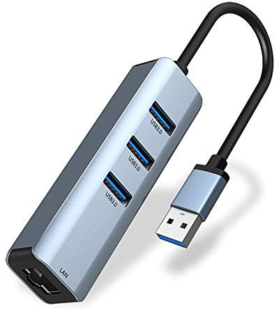 USB to Ethernet Adapter, 3 Port USB 3.0 Ethernet Hub with 1Gbps Gigabit RJ45 Ethernet Adapter, for MacBook Air 2017, iMac, XPS, Surface Pro, Linux, Chromebook, Laptop and More