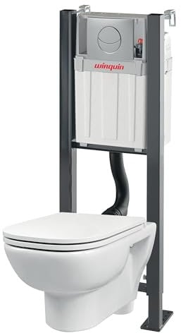 Wirquin 55722256 Wc suspendu universel Smart Rock avec cuvette gain de place et plaque de commande double chasse grise