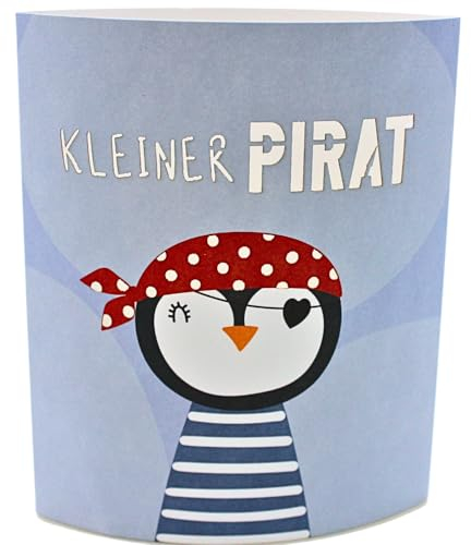 Poesielicht - Nachtlicht - Stimmungslicht - Dekolicht in blau, mit Timer, Batteriebetrieben, Motiv: Pinguin, Kleiner Pirat - L/B/H 13 x 5 x 16 cm.
