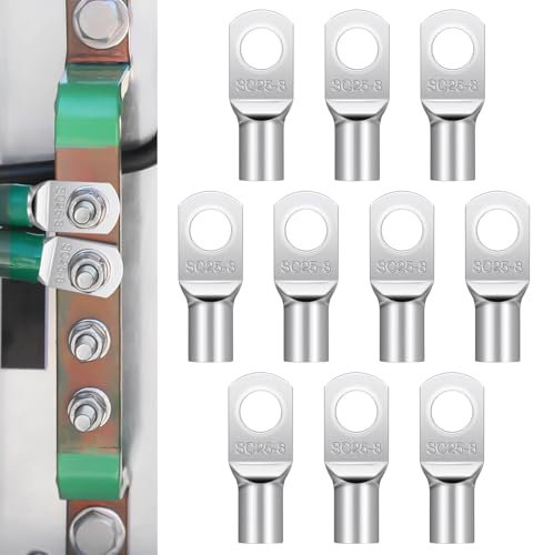 10 Capicorda Elettrici M25-8 mm²,Capicorda Tubolare SC non isolati,Capicorda elettrici a crimpare per cavo batteria automotive