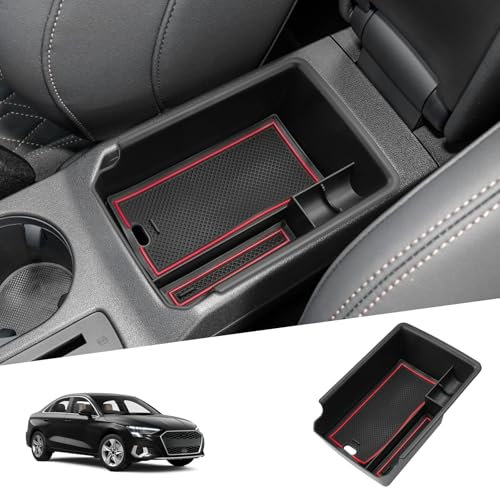 SHAOHAO Kompatibel mit Audi A3 8Y 2022 2023 2024 2025 Mittelkonsole Armlehne Aufbewahrungsbox Zubehör Mittelarmlehne Organizer Tray, Multifunktionaler Handschuhfach Audi A3 Zubehör