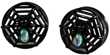 LGXLGX 2 Stück Opal Spinnen Ohr Flesh Tunnel Gauge Plugs aus Edelstahl, 8-25 mm, Spinnennetz Double Flared Expander Stretcher, Piercing Körperschmuck(Black,25mm)