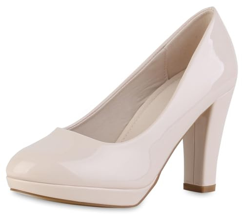 VAN HILL Damen Klassische Ballerinas Stiletto Lack Klassisch Schuhe 216203 Beige Lack 39