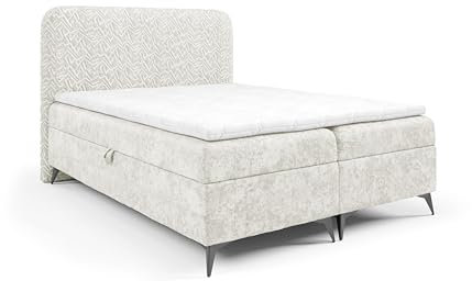 FURNISTAR Boxspringbett Francis mit Bettkasten Bett mit Topper und Bonellmatratze Polsterbett aus Chenille-Stoff mit 13 cm Beinen Familienbett Schlafzimmer Bett mit Stauraum (Cremeweiß, 200x200 cm)